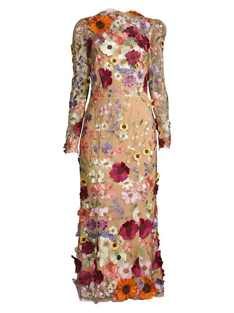 Shannon Floral Applique Midi-Dress
