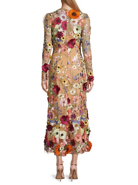Shannon Floral Applique Midi-Dress