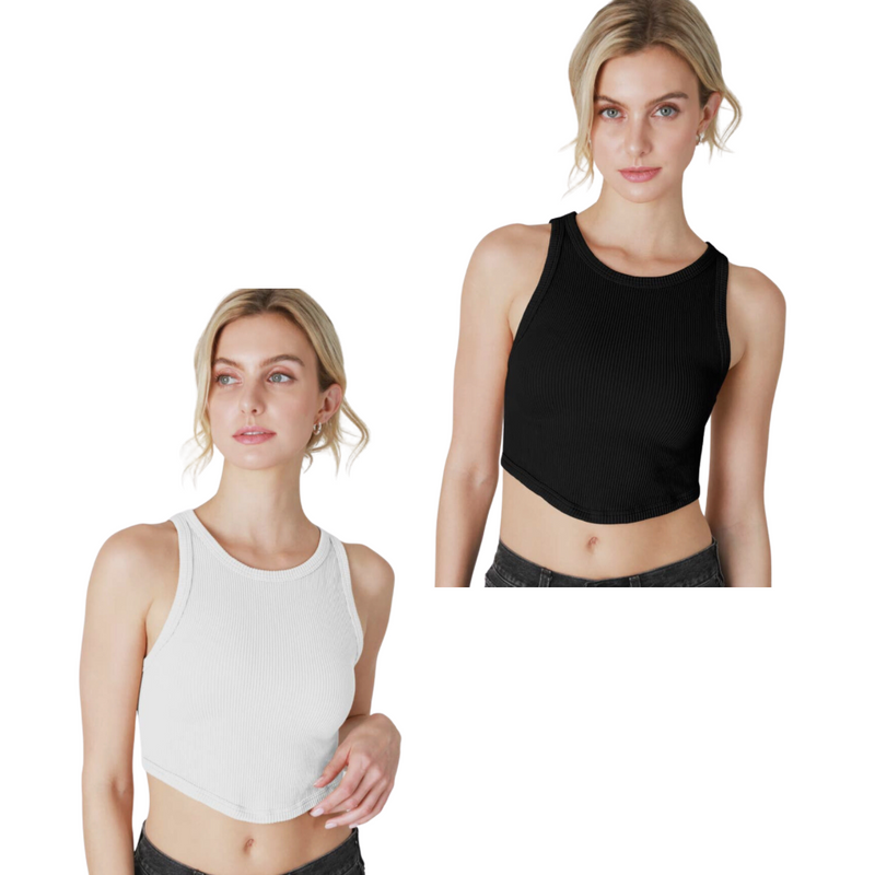 Curved Hem Crew Neck Crop Top