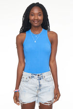 Blake Sleeveless Crew Neck Thong Bodysuit - Azure Blue