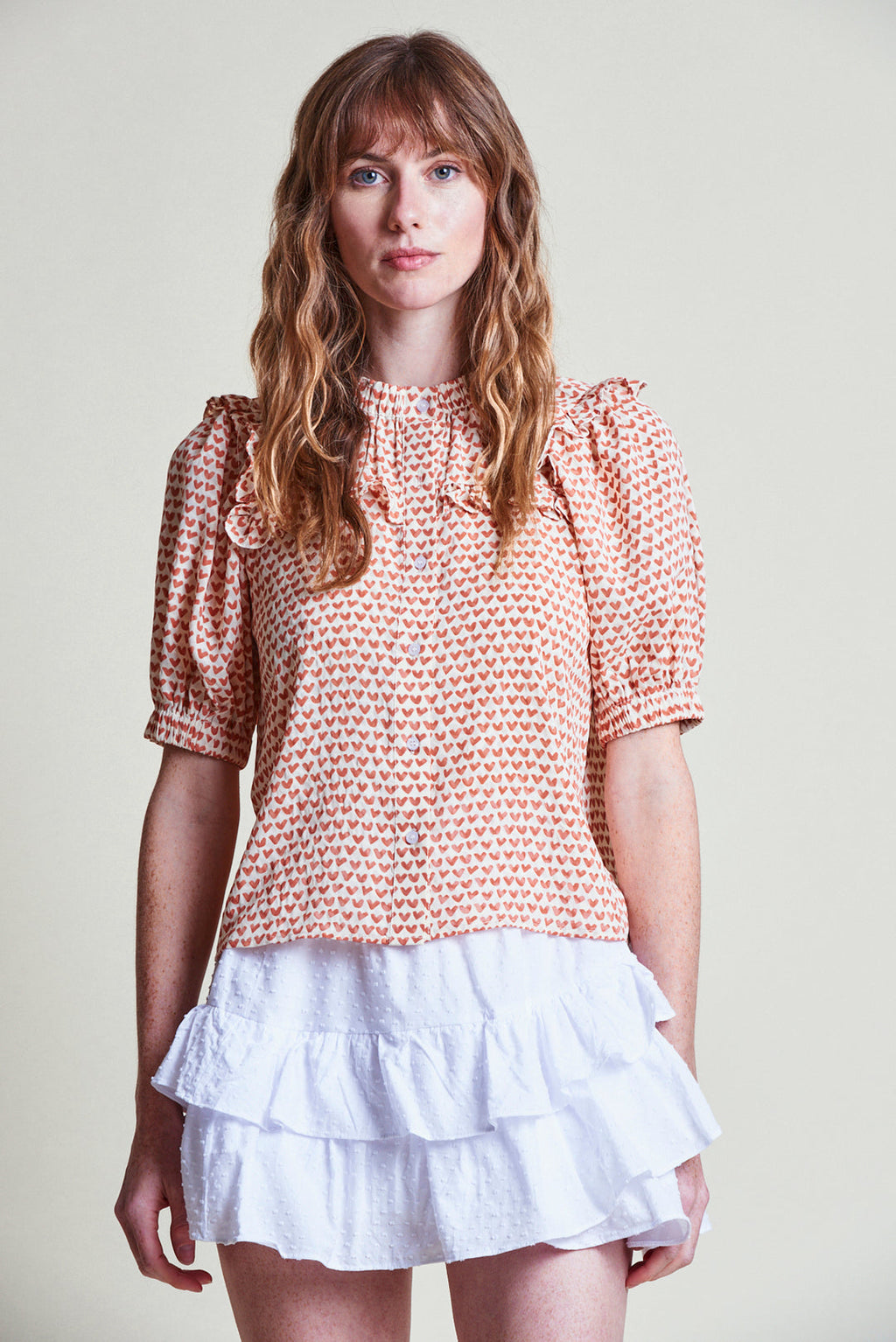 The Courtney Shirt - Tan Hearts