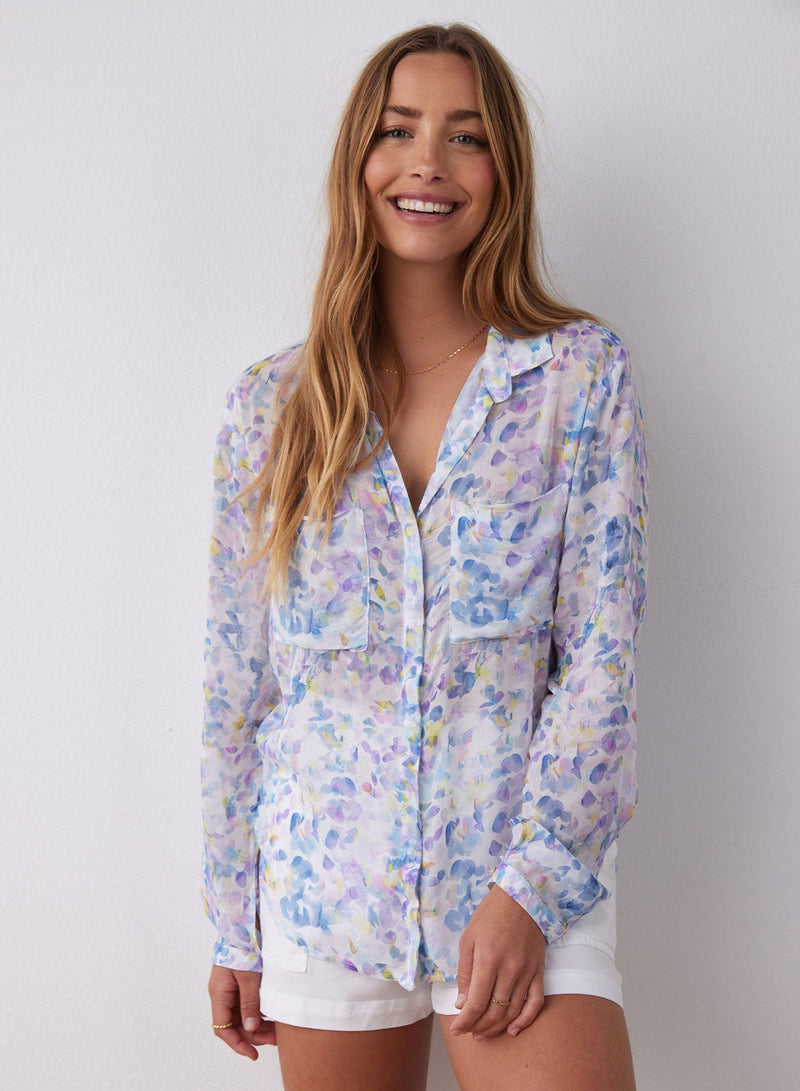 Full Button Down Hipster Shirt - Orchid Floral