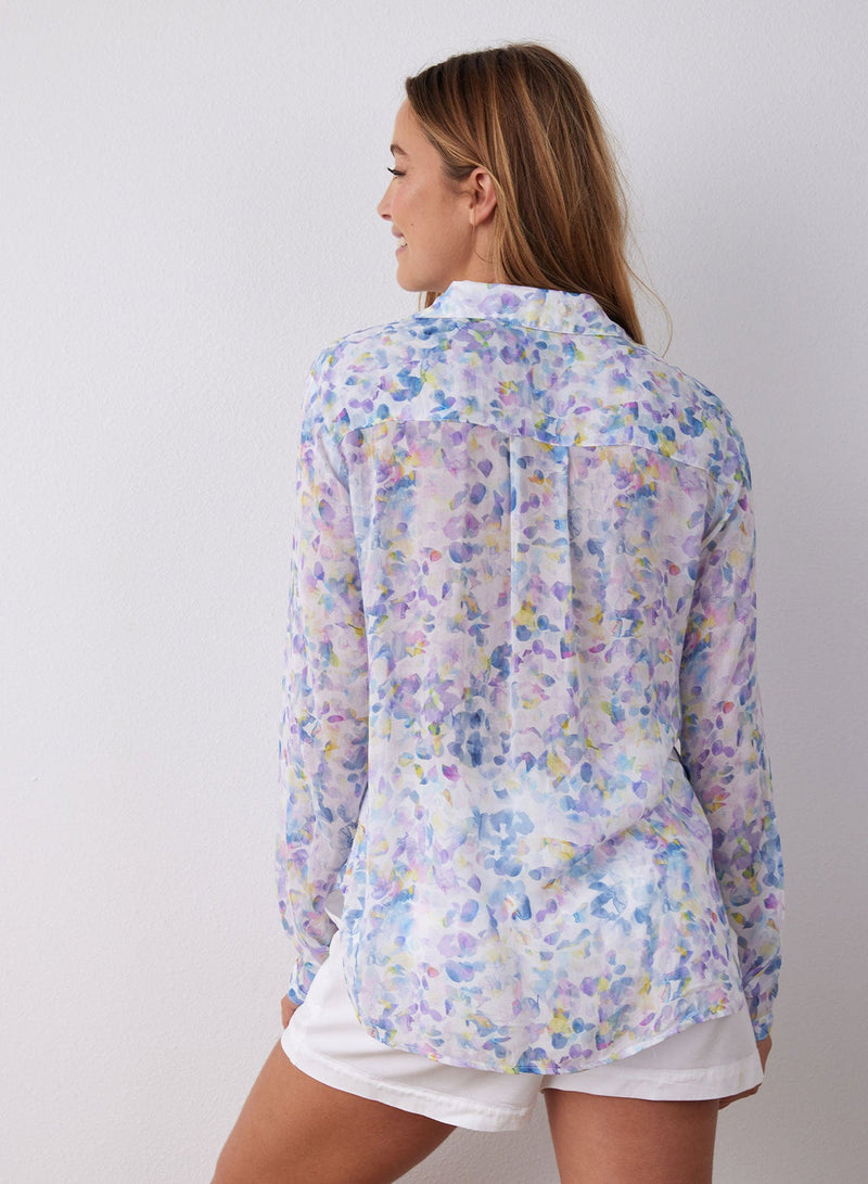 Full Button Down Hipster Shirt - Orchid Floral