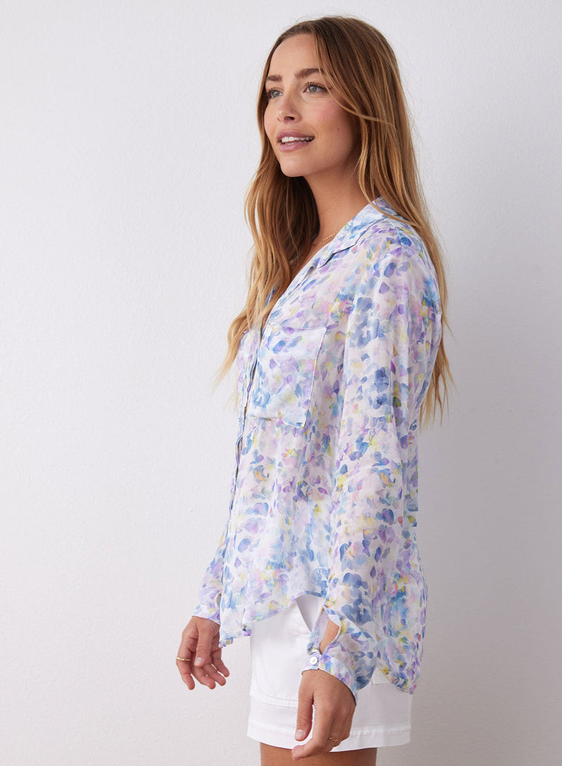 Full Button Down Hipster Shirt - Orchid Floral