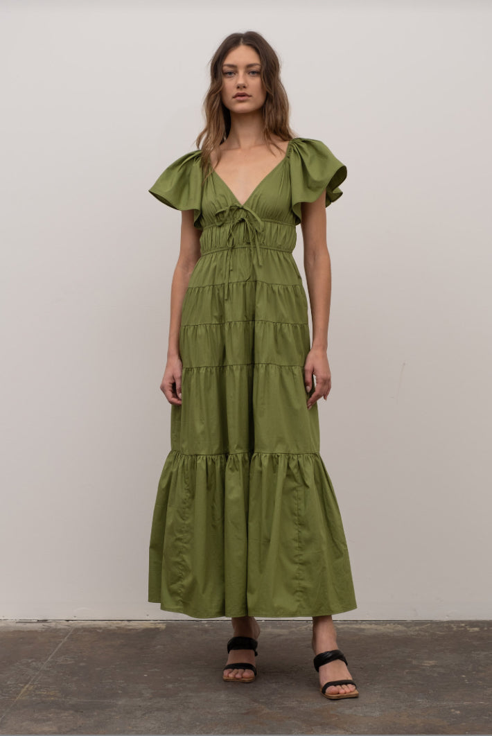 Tie Front Ruffle Midi Dress