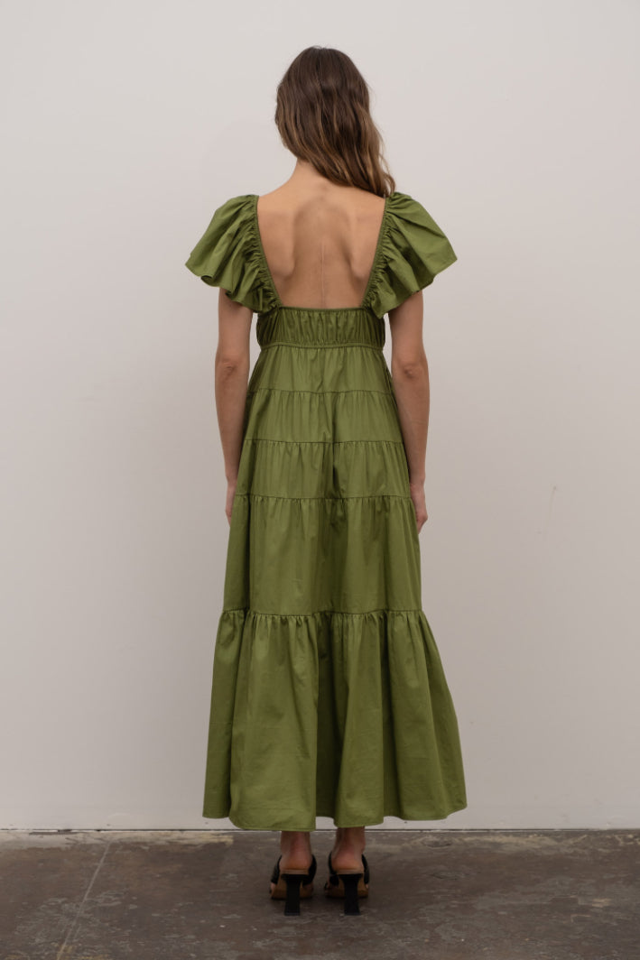 Tie Front Ruffle Midi Dress