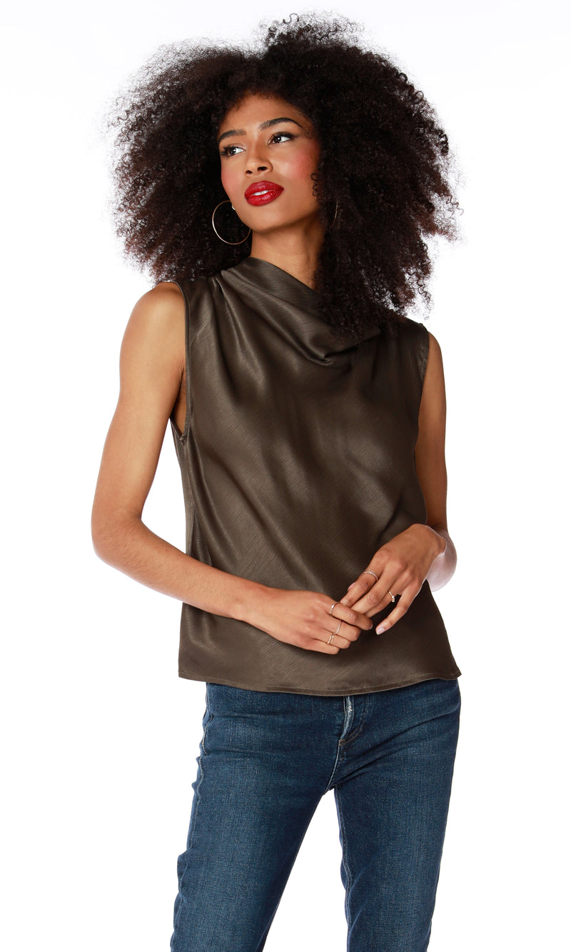 Sleeveless Draped Turtleneck Blouse