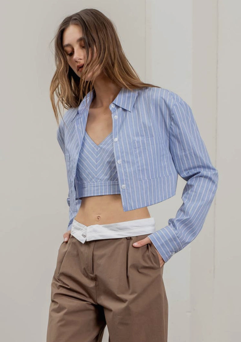 Stripe Crop Shirt Set
