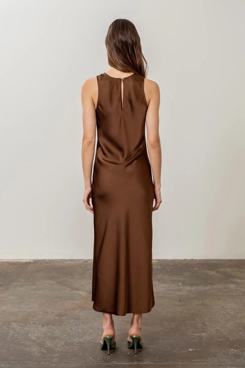 Sleeveless Satin Midi Dress