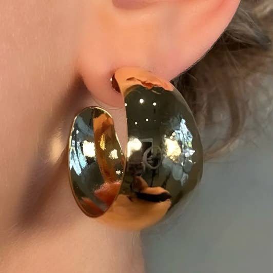 Wide Hammered Hoop Earring
