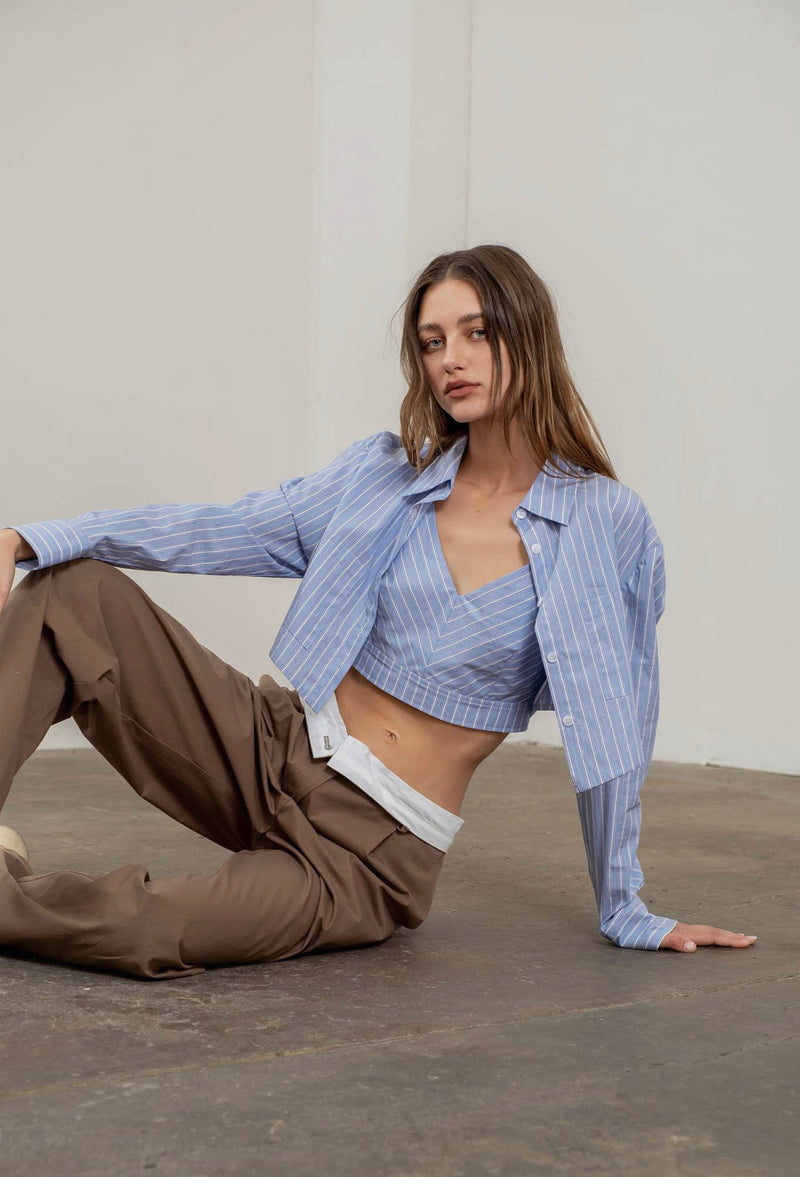 Stripe Crop Shirt Set