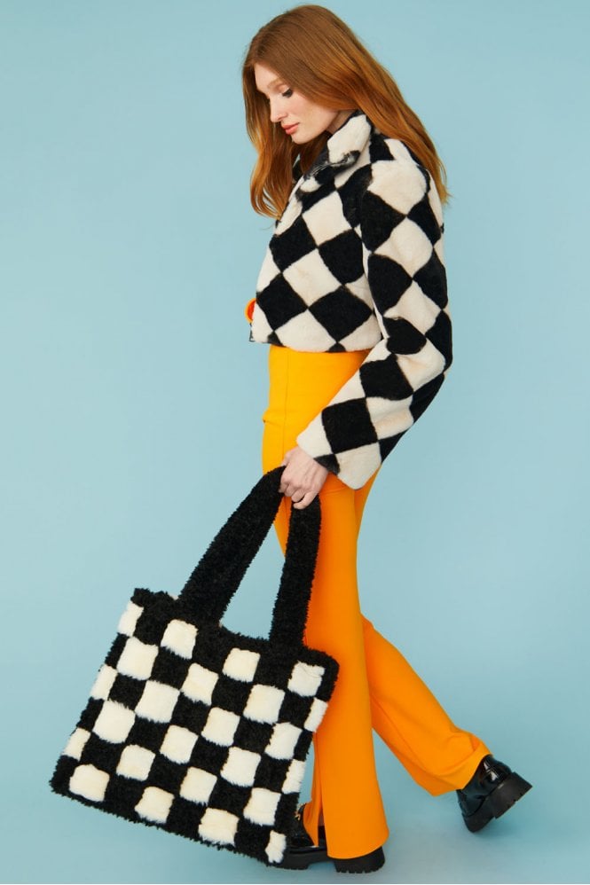 Geometric Faux Fur Cropped Jacket