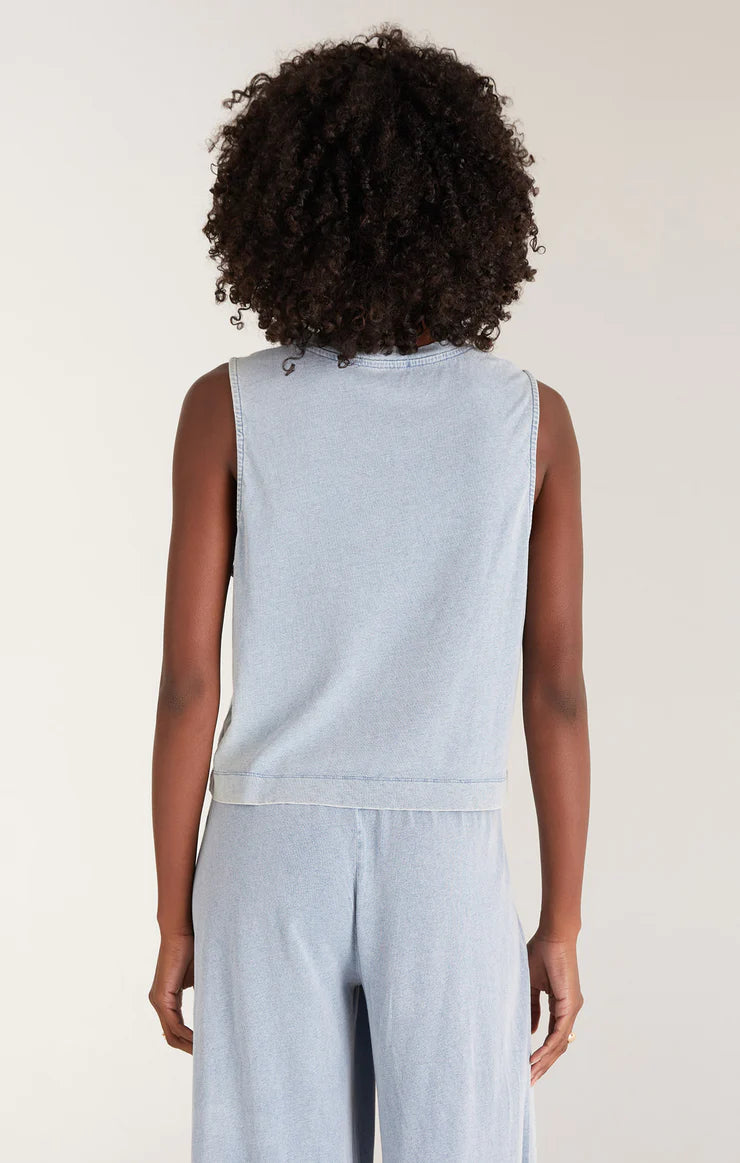 Sloane Jersey Muscle Tank - Washed Indigo