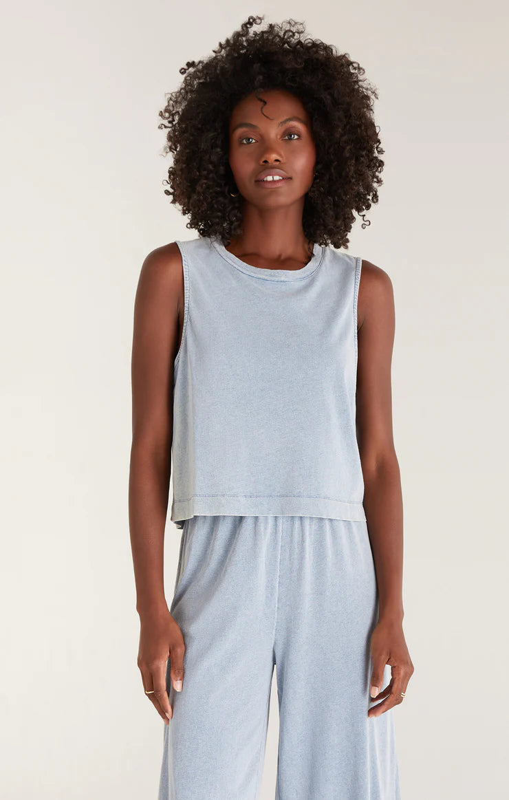 Sloane Jersey Muscle Tank - Washed Indigo