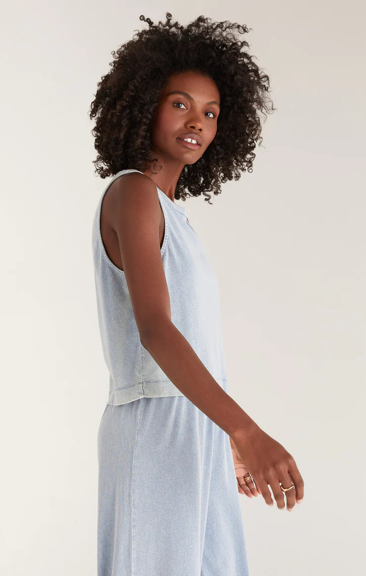 Sloane Jersey Muscle Tank - Washed Indigo