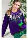 Mardi Gras Sequin Collar Sweater