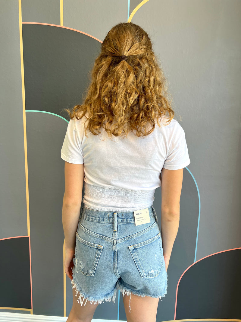 Smocked Hem Surplice Tee