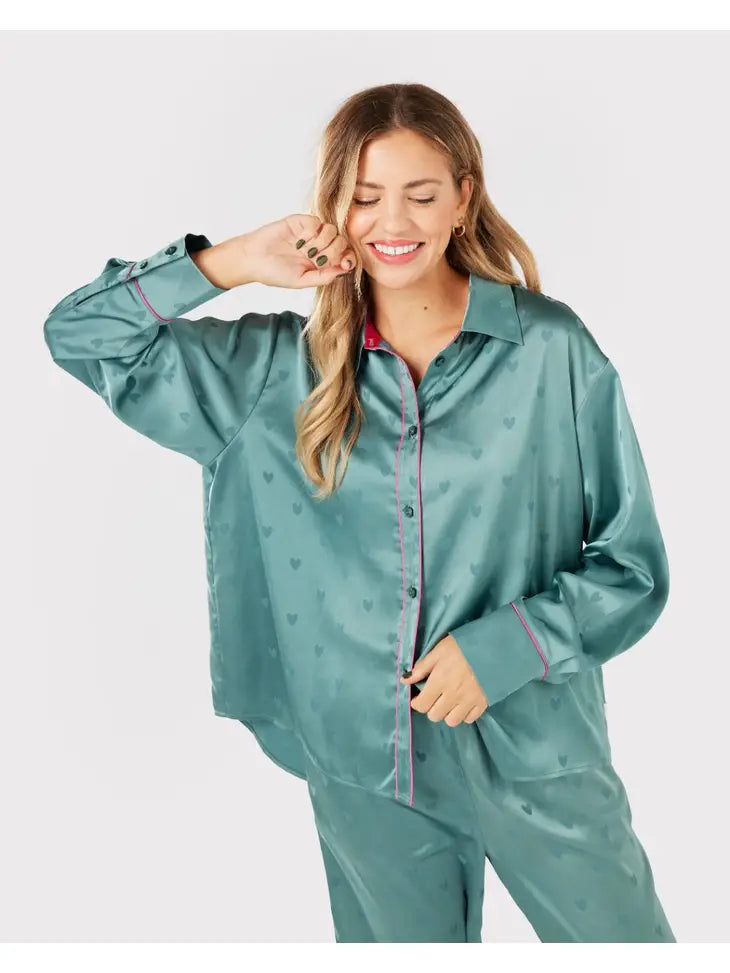 Oversized Teal Heart Pajama Set