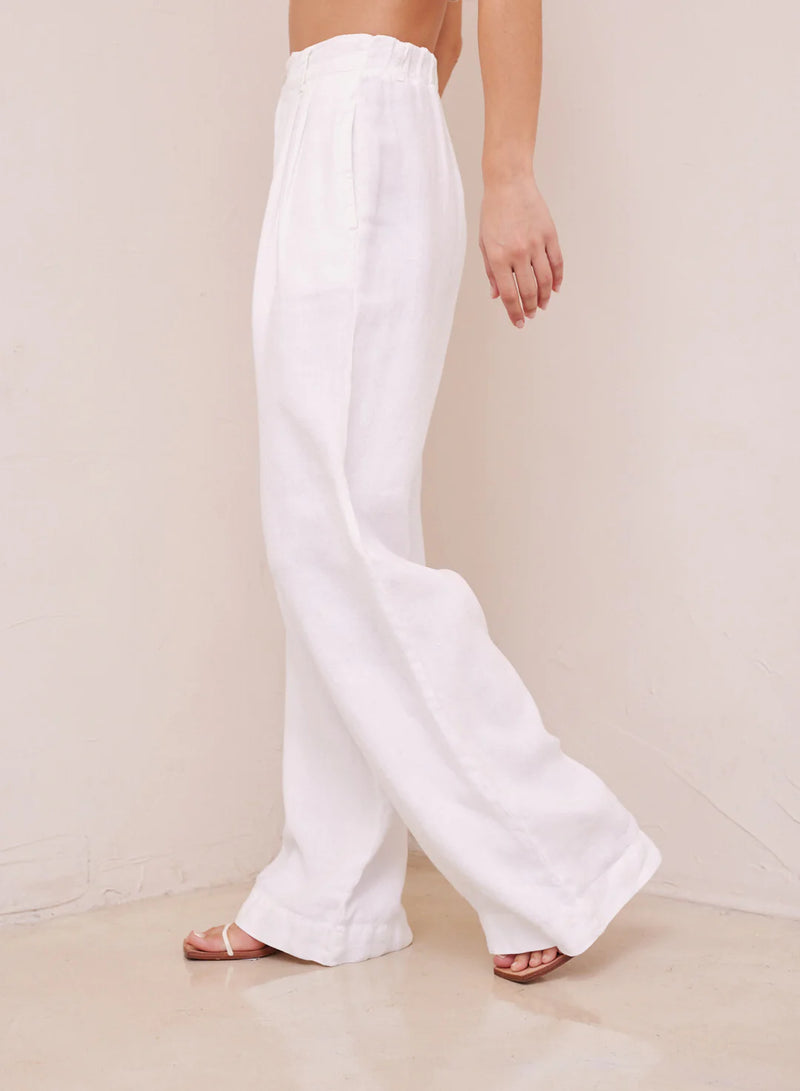 Pleated Wide Leg Linen Trouser