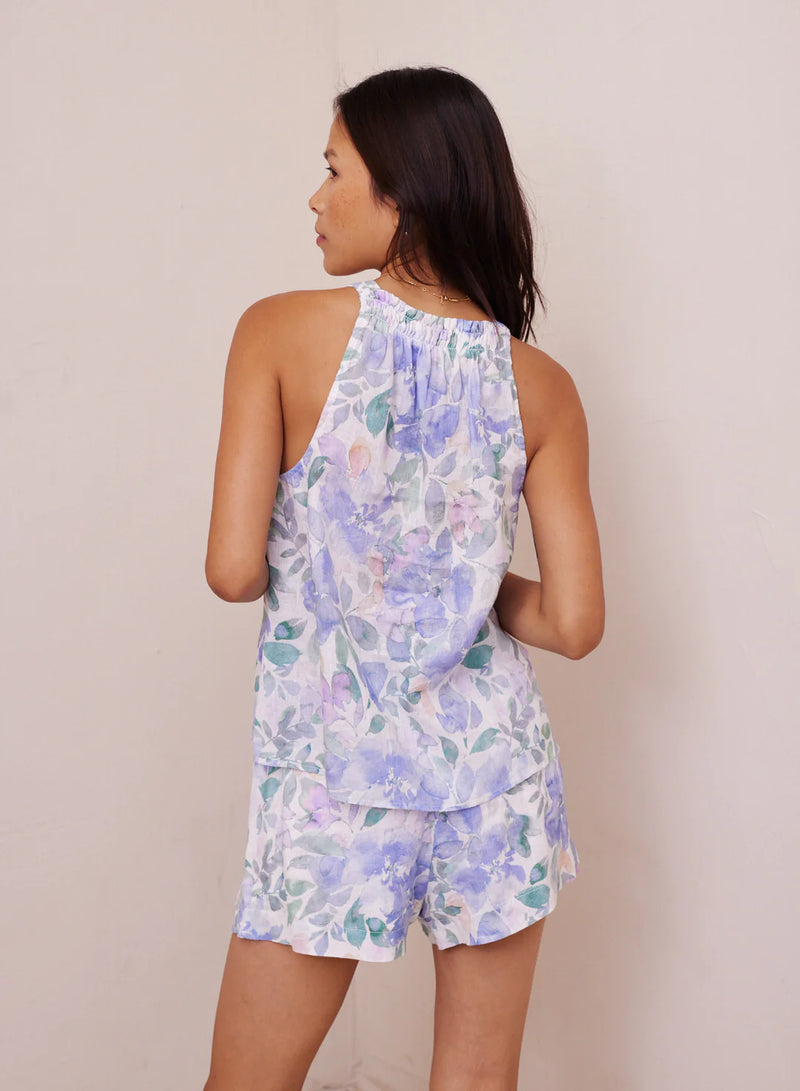 Shirred Linen Halter Top