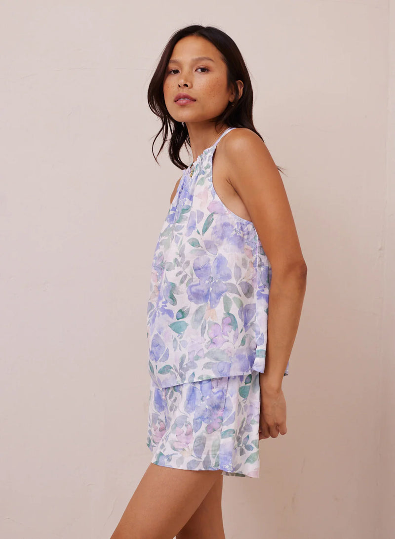 Shirred Linen Halter Top