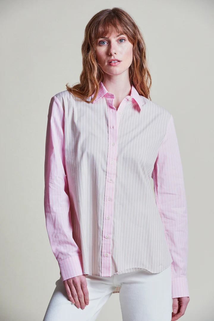 The Boyfriend Shirt - Tan/Pink Stripe