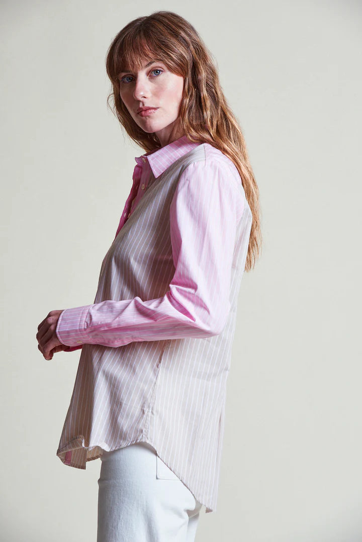 The Boyfriend Shirt - Tan/Pink Stripe