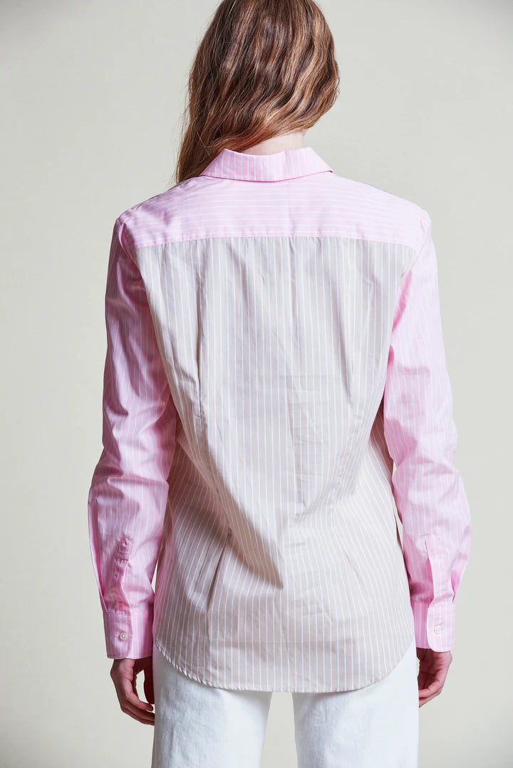 The Boyfriend Shirt - Tan/Pink Stripe