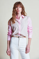 The Boyfriend Shirt - Tan/Pink Stripe