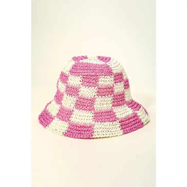 Checkered Pattern Knit Bucket Hat