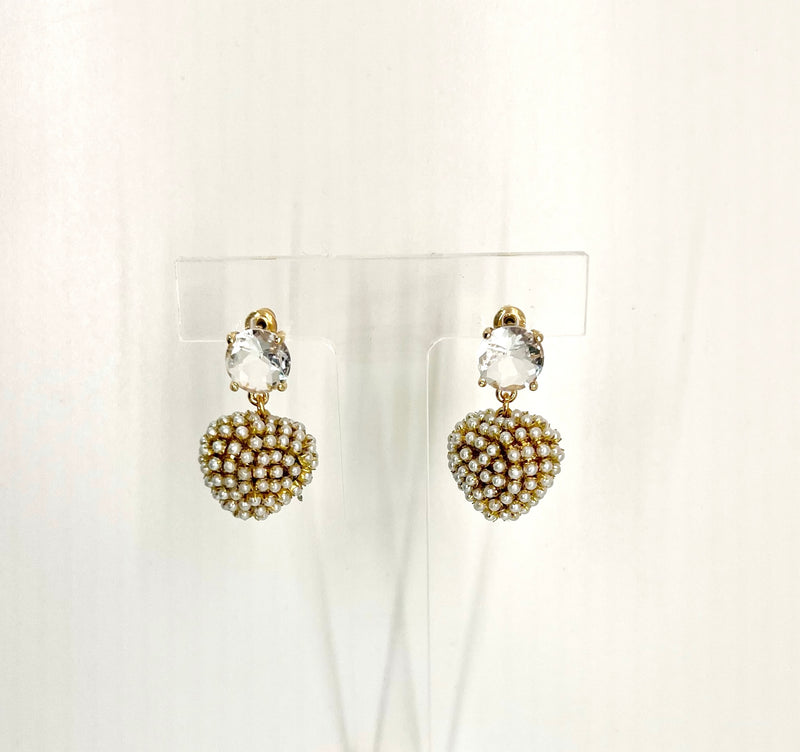 Pearl Studded Heart Drop Earrings
