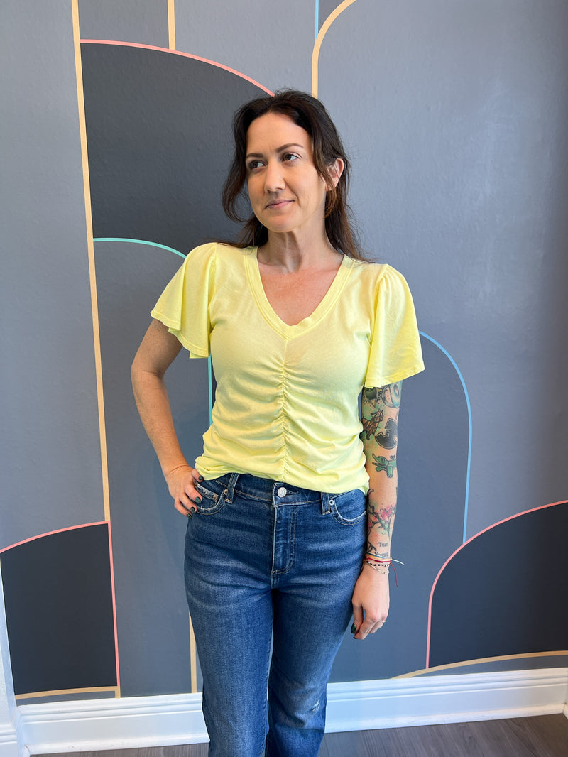 Flutter Sleeve Shirred Front Tee