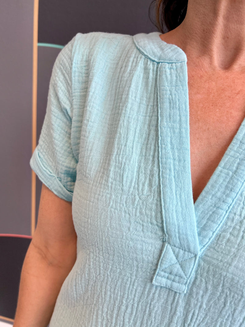 Split Neck Ruffle Hem Dress