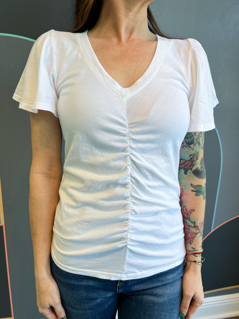 Flutter Sleeve Shirred Front Tee