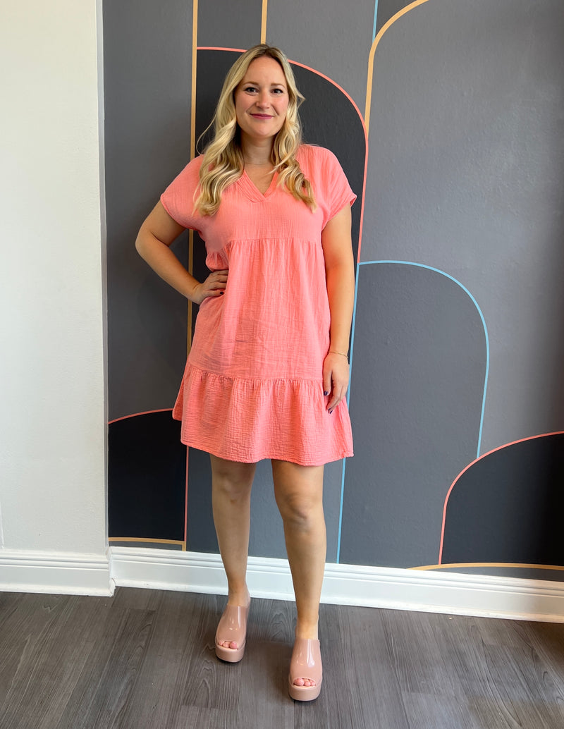 Drop Shoulder Tiered Dress