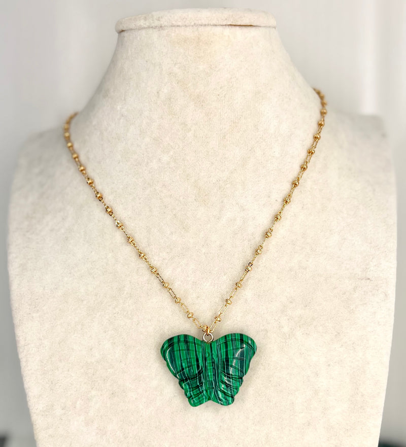 Green Agate Butterfly Necklace