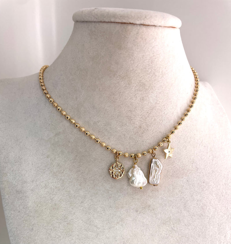 Star Studded Pearl Charm Necklace