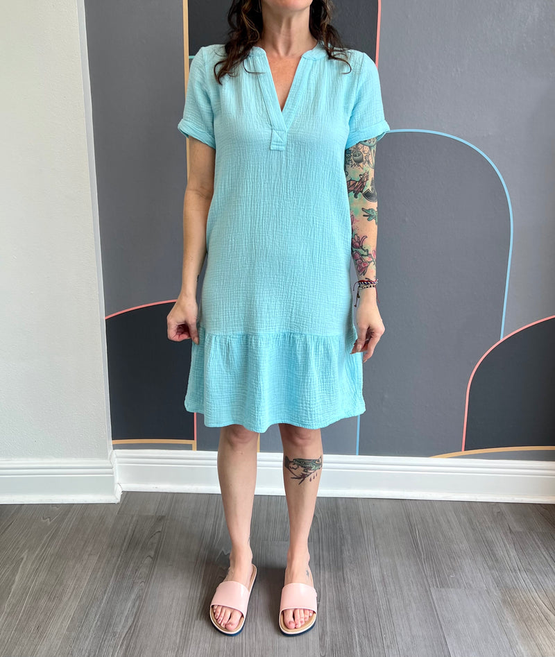 Split Neck Ruffle Hem Dress