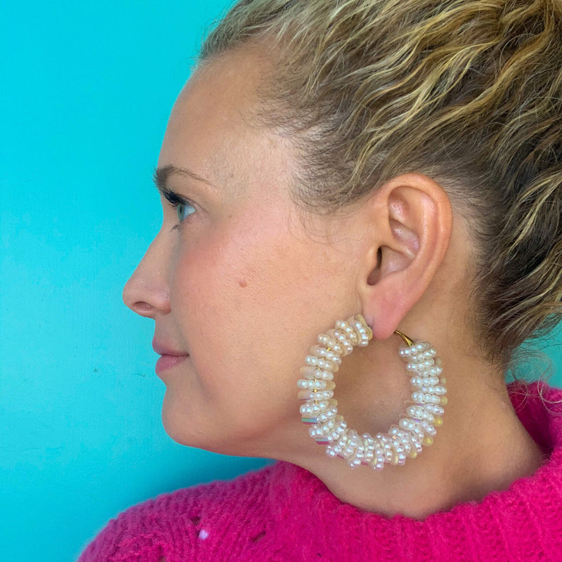 Iridescent Pearl Hoops