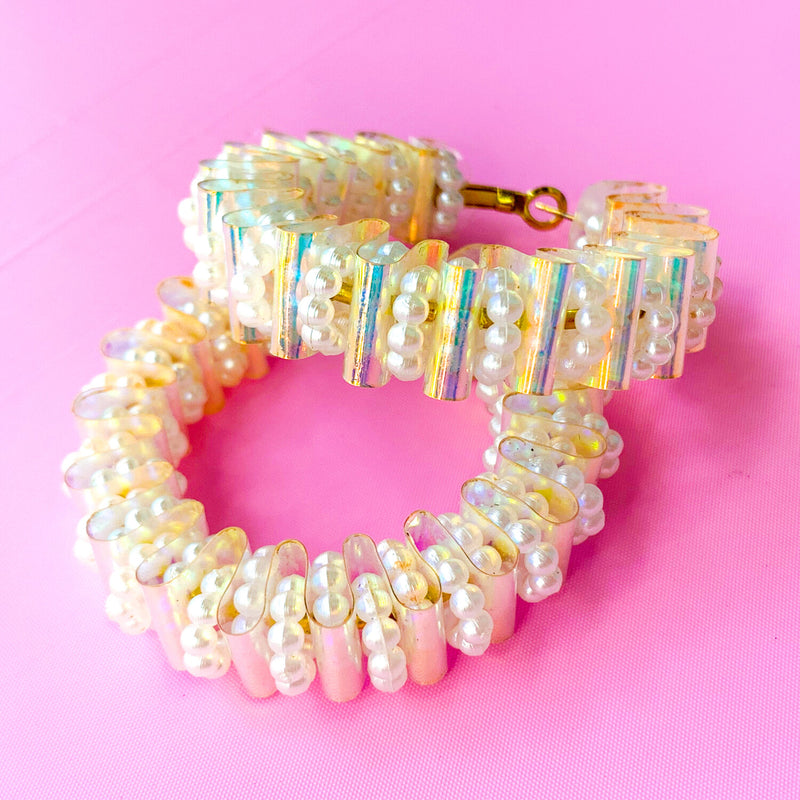 Iridescent Pearl Hoops