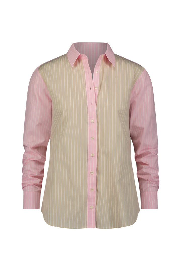 The Boyfriend Shirt - Tan/Pink Stripe